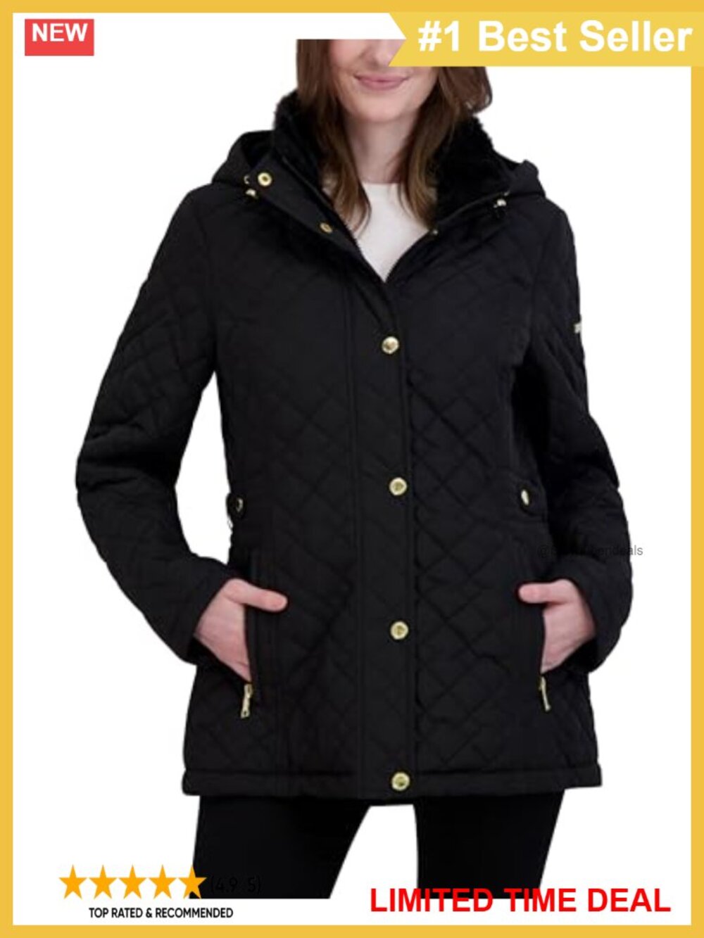 Water Resistant Quilted Jacket Faux Fur Collar Hooded Lightweight